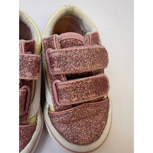 Vans Toddler Glitter Old Skool Sneakers, Pink/Gold, Hook-and-Loop Straps, Size 4 - Picture 8 of 11